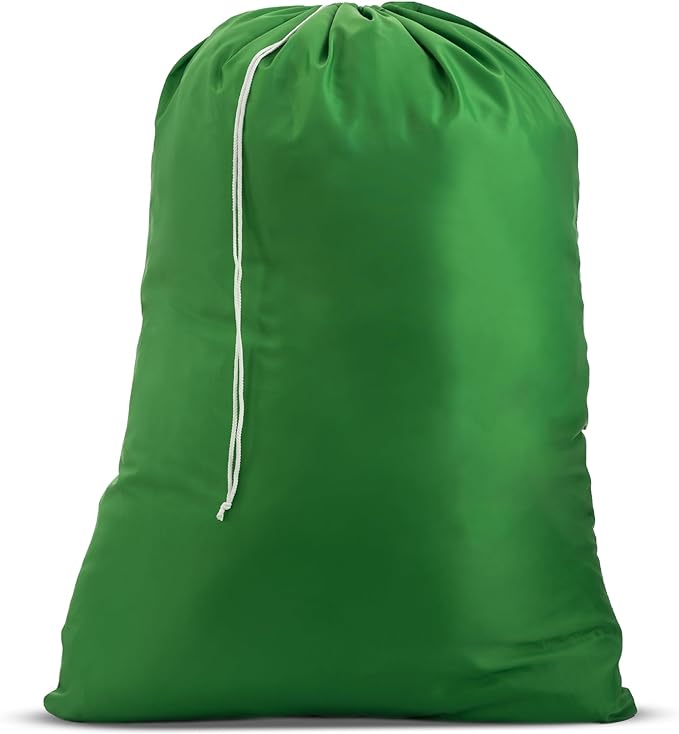 Nylon XL Laundry Bag - Locking Drawstring Closure, Machine Washable, These Large Bags Will Fit a Laundry Basket and Strong Enough to Carry up to Two Loads of Clothes (Green | 22" x 32")