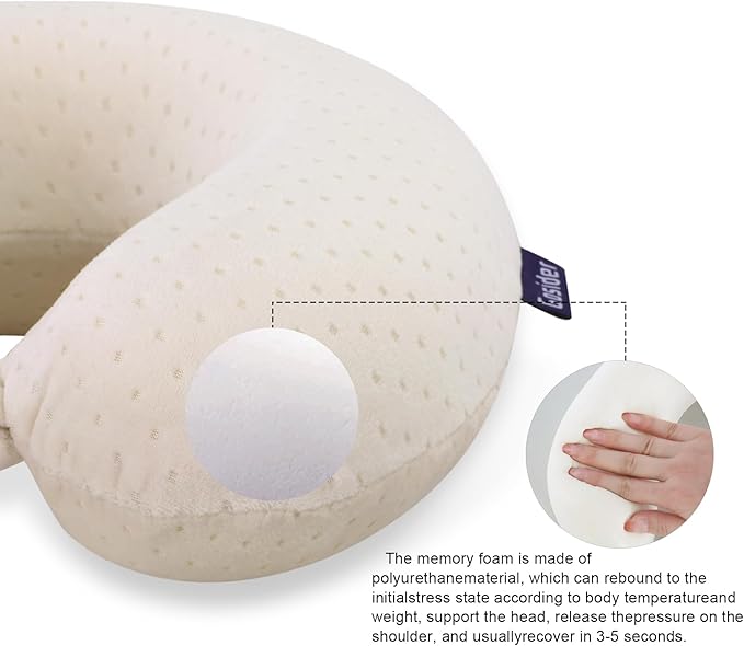 Memory Foam Neck Pillow Comfortable Travel Neck Pillow Neck and Head Support Lightweight Portable Airplane Travel Pillow for Sleeping, Traveling,Car, Train, Bus and Home Use Beige