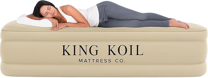 King Koil Luxury Queen Size Air Mattress with Built-in High-Speed Pump Best for Home, Camping, Guests, Queen Size Luxury Double Airbed Adjustable Blow Up Mattress, Waterproof, 1-Year Warranty