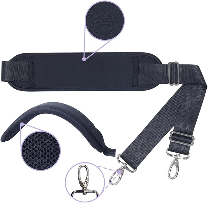 60 Inch Shoulder Strap with Removable Ultra-Thick Pad，Adjustable Buckles and Metal Hooks