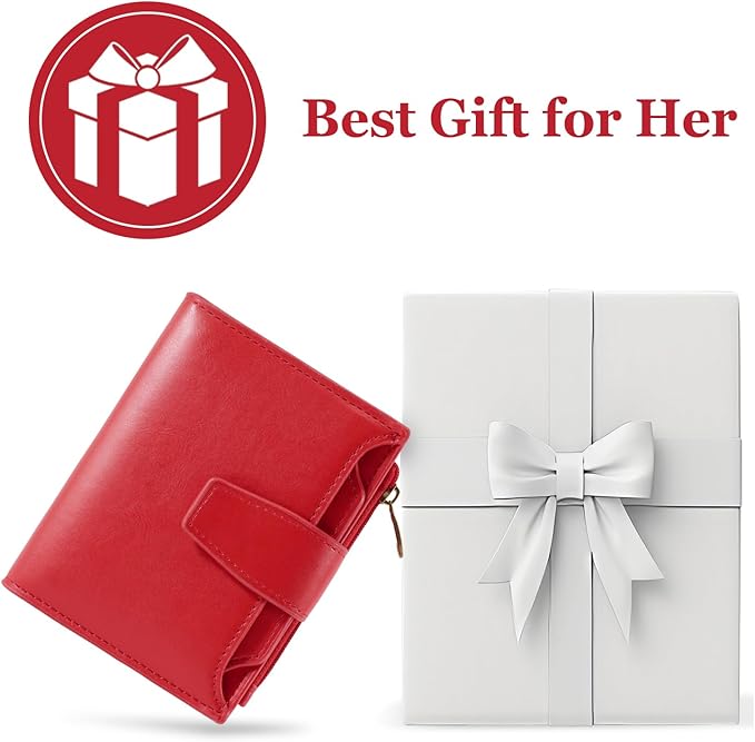 Airkit Small Wallet Women RFID Blocking PU Leather Bifold Compact Card Holder Wallet for Women with Zipper Coin Pocket 4 ID Window