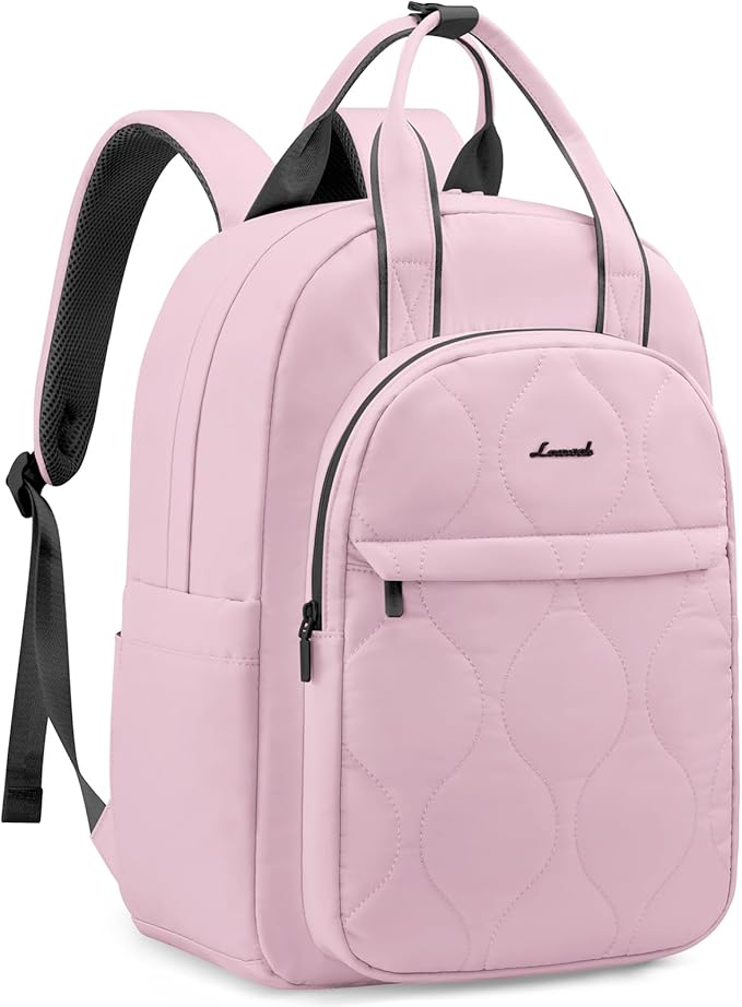 LOVEVOOK Laptop Backpack for Women, College Travel Backpack Puffer Womens Backpack for 15.6 Inch Laptop, Computer Water-Resistant Quilted Casual Daypack, Pink