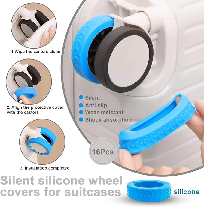 Wolfride 16Pcs Luggage Wheel Covers, Silicone Suitcase Wheel Protectors for 2-2.4" Spinner Wheels