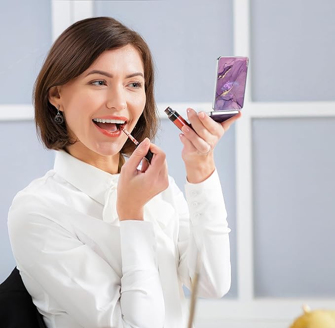 Pocket Mirror, Small Travel Mirror with Magnification, Portable Double-Sided Magnifying Cosmetic Mirror for Daily (Purple Butterfly)
