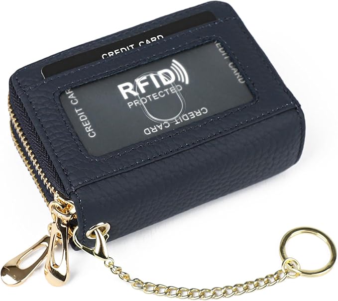 imeetu RFID Credit Card Holder, Small Leather Zipper Card Case Wallet for Women