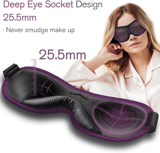 PrettyCare Eye Mask for Sleeping 2 Pack, Sleep Masks for Women Men, 3D Contoured Cup Blindfold Eye Mask, Soft Block Out Light Sleep Mask, for Sleeping, Shift Work, Yoga, Traveling (Black and Purple)