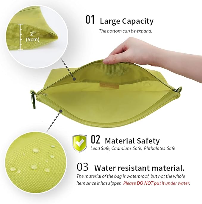 pack all Water-resistant Material Zipper Pouch, Mesh Zipper Bags for Storage, Travel, Office (Green, Medium)