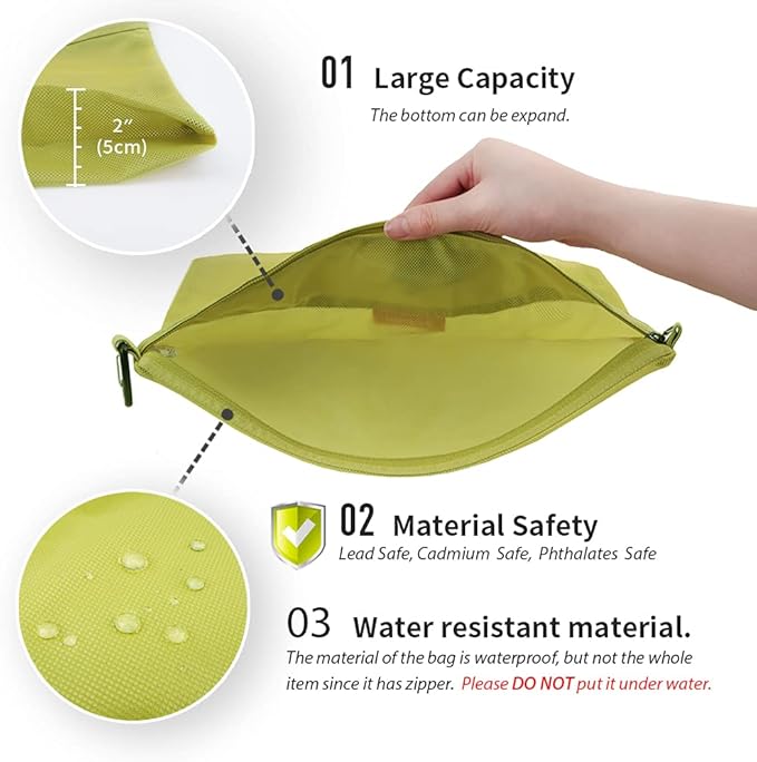 pack all 3 Pcs Water-resistant Material Zipper Pouch Set, Mesh Zipper Bags for Storage, Travel, Office (Green)