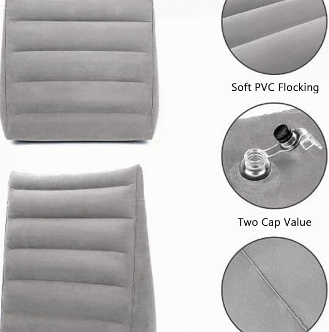 QISHENG Inflatable Wedge Pillow - Lightweight Travel Wedge Pillow for Sleeping, Reading, Camping, Back Pain Relief, Post-Surgery, Snoring and Leg Support, Ideal Sleep Wedge for Adults, Grey