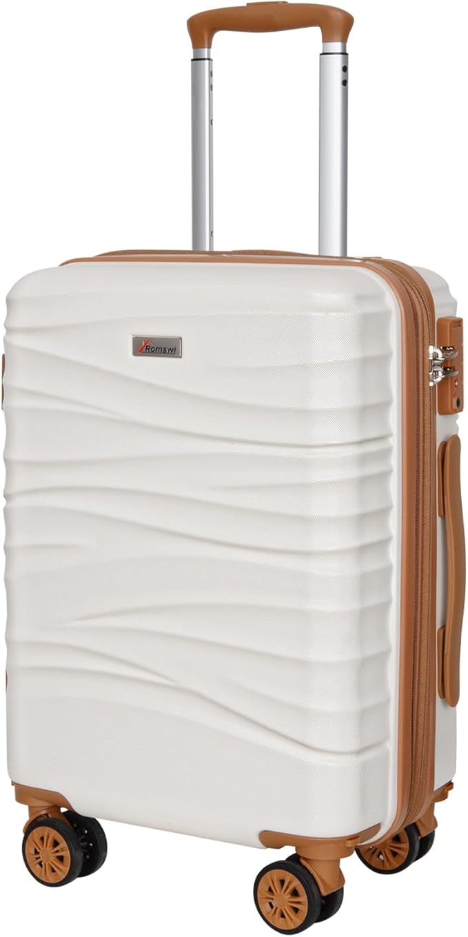 Romswi Expandable 22x14x9 Airline Approved,21" Carry On Luggage,Hardshell Suitcase with Double Spinner Wheels for 20% More Space, Lightweight Hardside Luggage, Scratch-Resistant & YKK Zipper, White