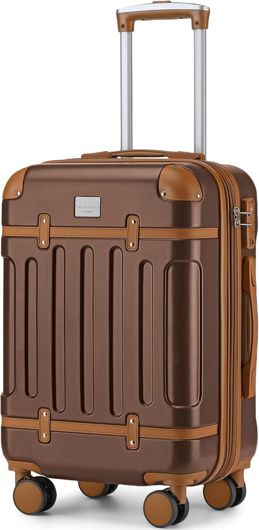 LARVENDER Carry On Luggage 22x14x9 Airline Approved with Spinner Wheels, Expandable 20 Inch Luggage with TSA Lock, Hard Shell Carry On Suitcases for Women Men, Maple