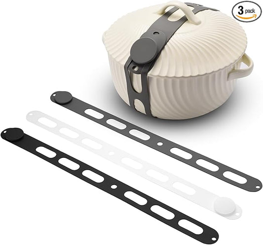 3-Pack Silicone Latch Strap for Slow Cooker Lid, Pot, Bento Box, Adjustable Length and Reusable Elastic Self-Lock Silicone Tie for Bundling or Organizing Curtain, Cords, Yoga Mat, Camping Mat (21 in)