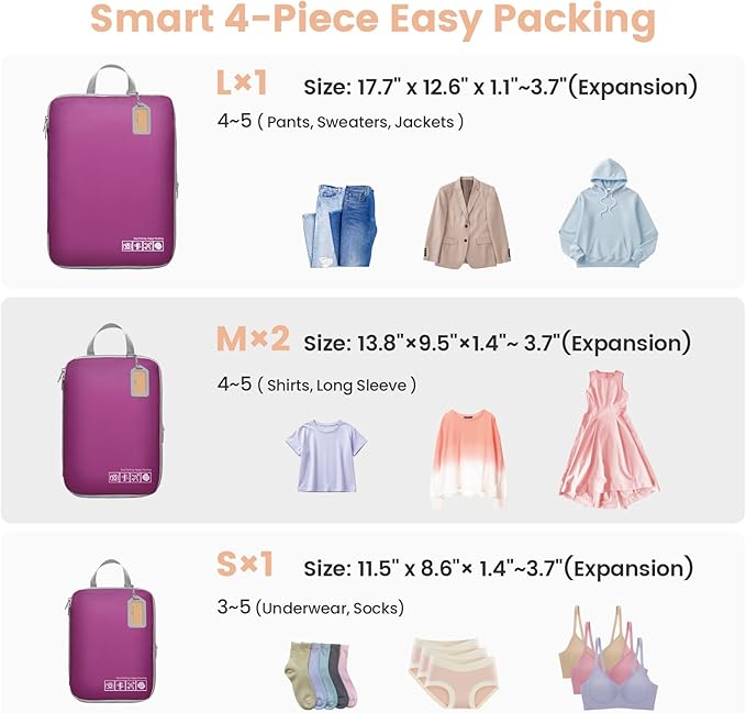 Cambond Compression Packing Cubes for Travel - Lightweight Expandable Travel Bags Luggage Organizers Travel Essentials Compression Cubes for Travel Space Saver for Carry on Suitcases Organizer