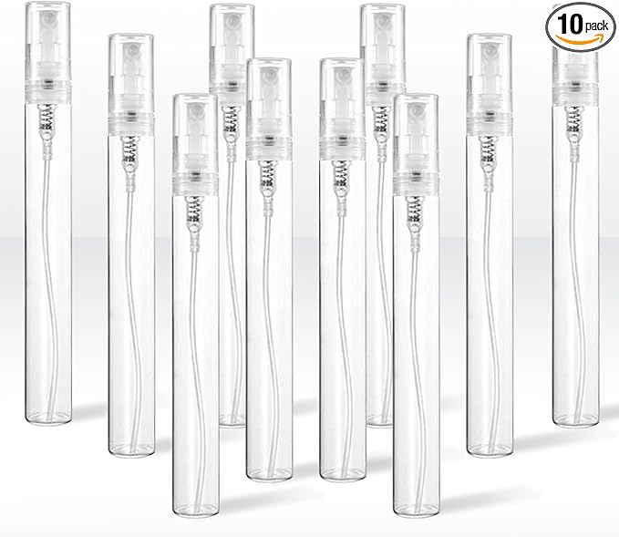 Mini Perfume Sample Bottles, 4 ml Plastic Small Spray Bottle 10 Pack, Fine Mist, Portable Perfume Travel Refillable Bottle, Upgraded atomizer sprayer, Clear