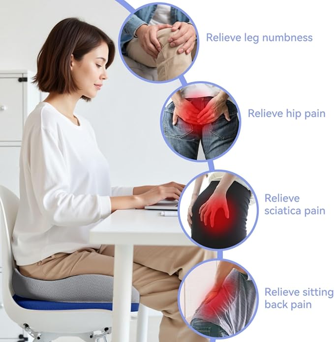 Memory Foam Seat Car Computer Desk Chair Cushion，Cushion For Tailbone Pain Relief Cushion Office Chair Butt Pillow Seat Cushions For Office Chairs Wheelchair Cushion For Long Sitting Back Pain Blue