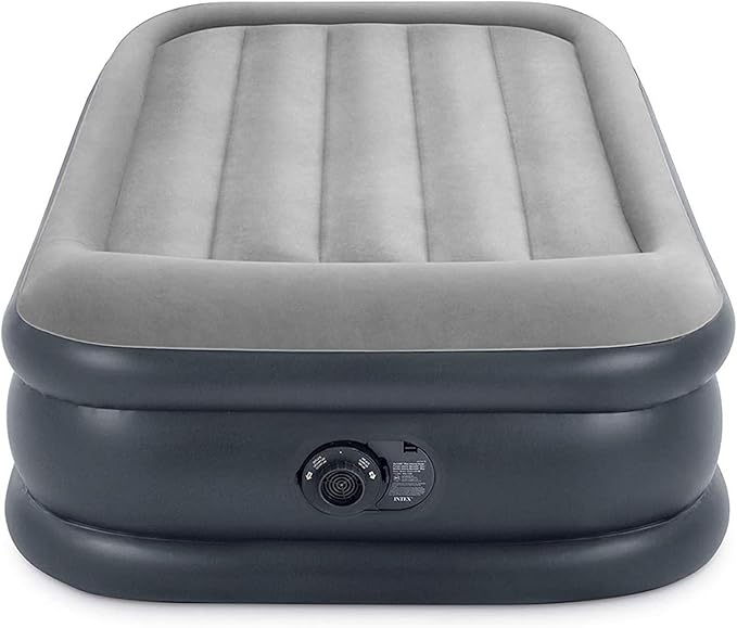 Intex 64131ED Dura-Beam Plus Deluxe Pillow: Fiber-Tech – Twin Size – Built-in Electric Pump – 16.5in Bed Height – 300lb Weight Capacity