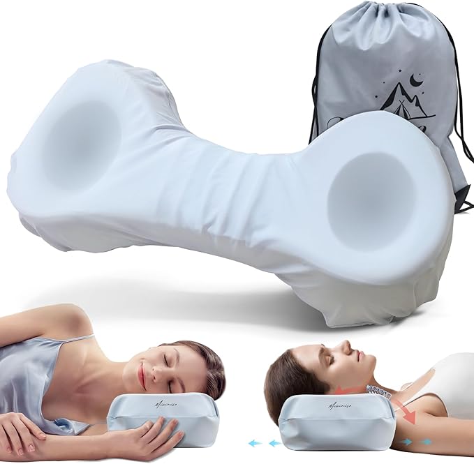 Cervical Neck Pillows for Tension Muscle Relief, Neck Roll Pillow for Side Sleepers, Camping & Travel Neck Support Memory Foam Pillow, Cervical Traction Device with Storage Bag