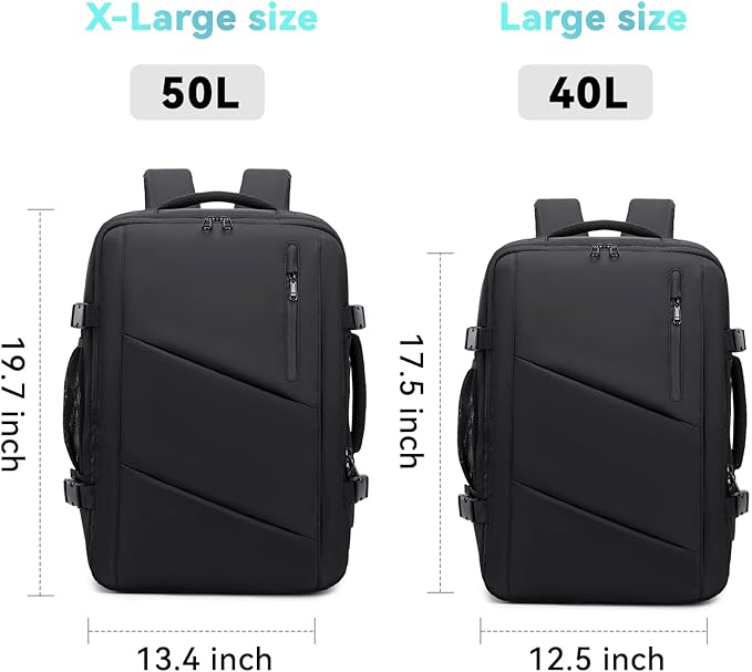 Carry on Travel Backpack for Men Women, Extra Large 50L Flight Approved Expandable Suitcase With USB/Type-C Charging Port, Victoriatourist Water Resistant Luggage Daypack Business Weekender Bag, Black