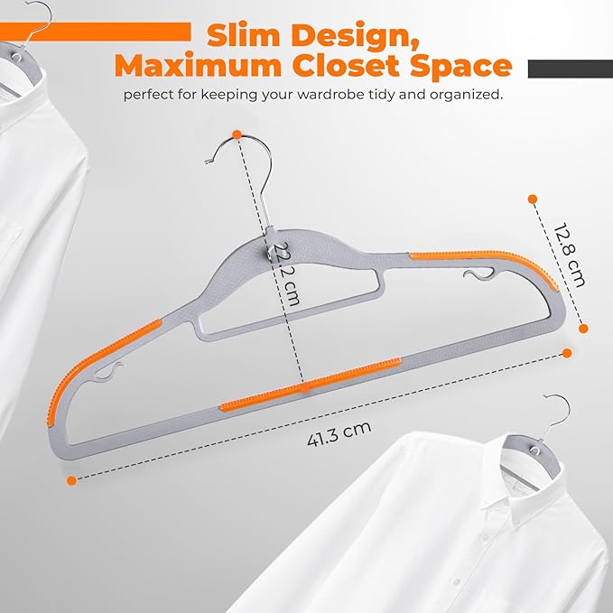 Plastic Hangers 100 Pack, Cascading Slim Space Saving Clothing Hangers with 360° Rotating Hook, Non Slip Clothes Hangers for Sweater Shirt, Heavy Duty Coat Hanger with Inner Hook for Closet, Grey