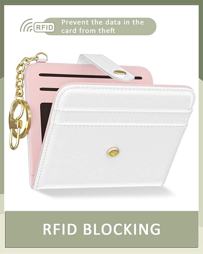 Aiawoxc Womens Wallet, RFID Small Wallets for Women, Slim Compact Credit Card Holder, Cute Leather Bifold Ladies Purse with Zipper Coin Pocket and ID Window, White