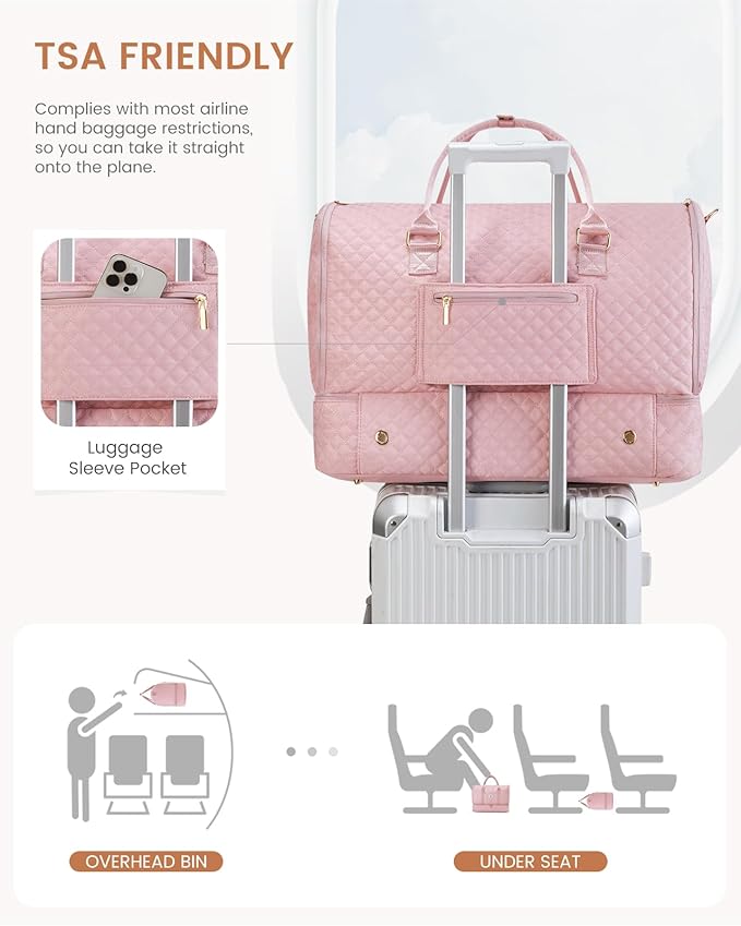 LOVEVOOK Convertible Garment Bag for Travel with Shoe Pouch, Carry On Garment Duffel Bag with Toiletry Bag, 2 in 1 Hanging Suitcase Suit Bag, Waterproof Weekender Bag for Women Travel, Wedding, Pink