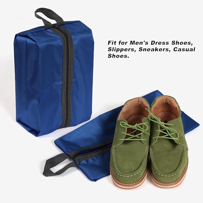 Washable Shoe Bags for Travel, 4 Pack Blue, Nylon and Oxford Fabric, Zipper Closure