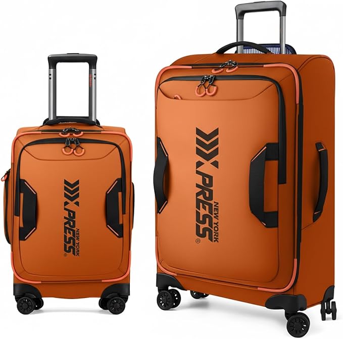 2-Piece Set（22in/30in） Front Opening,Softside Luggage Sets w/Double Spinner Wheels Suitcase,Waterproof,Lightweight Travel Luggage Rolling Suitcase（Orange,22in/30in）