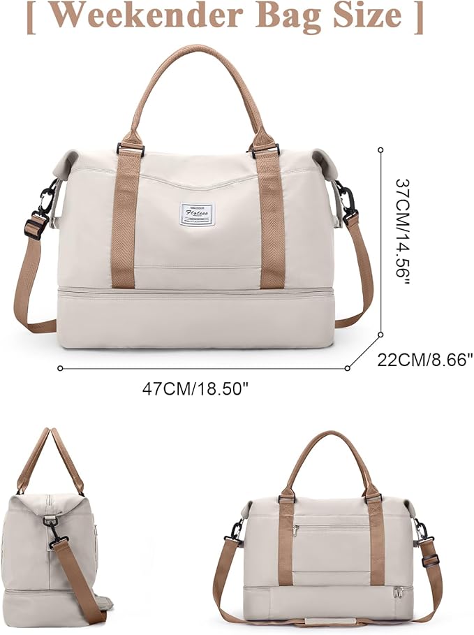 Travel Duffel Bag with Shoes Compartment, Carry on Overnight Weekender Bags for Women, For Spirit Airlines 18x14x8 Personal Item Bag