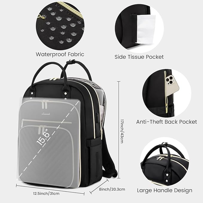 LOVEVOOK Laptop Backpack for Women, Water Resistant Travel Work Backpacks Purse Stylish Business Teacher Nurse Computer Bag with USB Charging Port