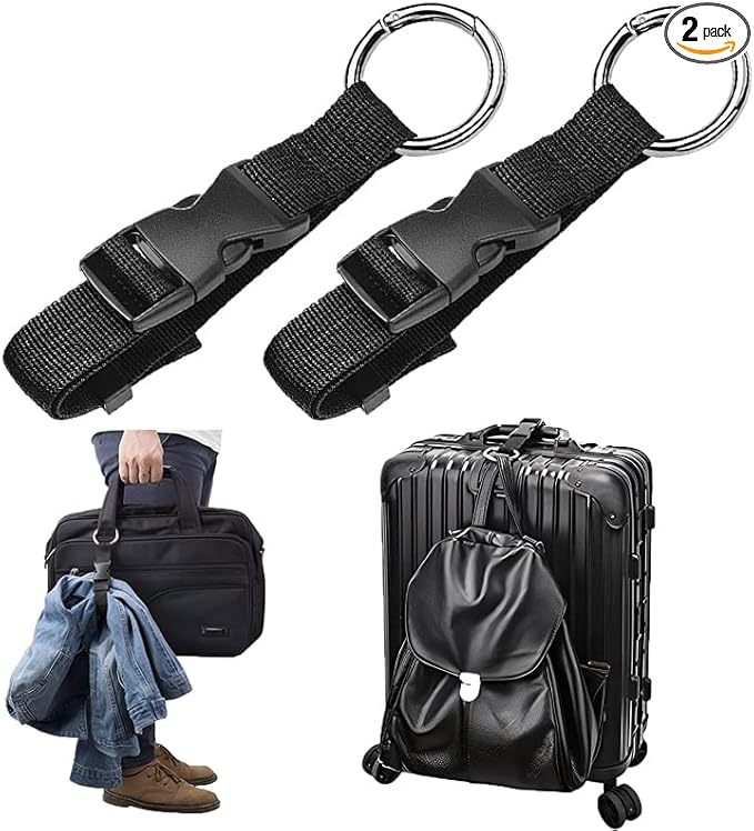 2 Pack Add a Bag Luggage Straps - Adjustable Suitcase Belts Luggage Connector Straps - Travel Accessories Jacket Gripper Arm Saver Easy to Carry Extra Bags (Black)