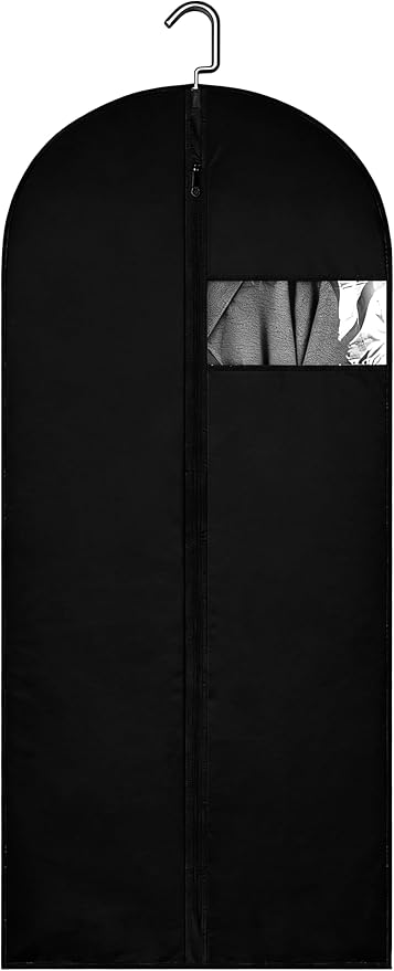 65-Inch Garment Bags for Hanging Clothes, Clear Window Dust-Proof Suit Bags for Suits Coats Dresses - Closet Storage & Travel Garment Covers (Black)