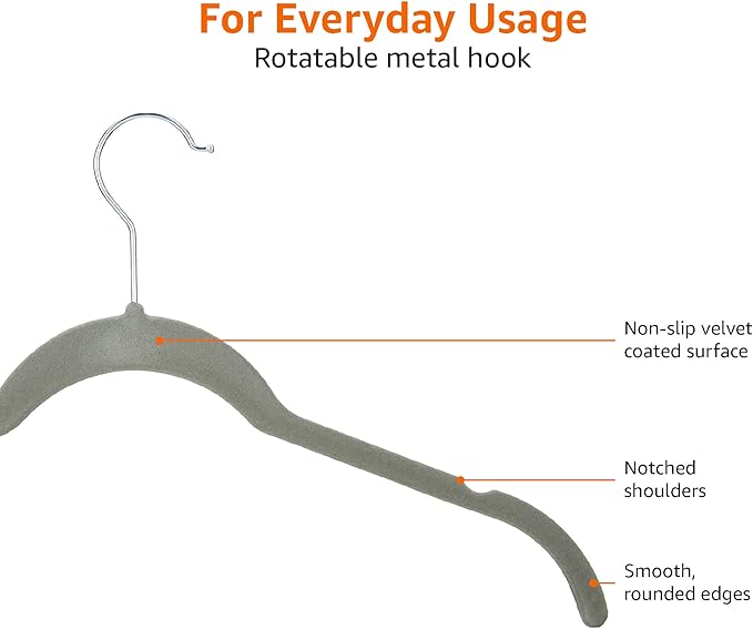 Amazon Basics Slim, Velvet, Non-Slip Shirt Clothes Hangers, Gray/Silver - Pack of 30