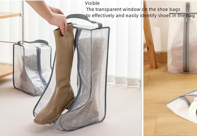 2 Set Boot Storage,Portable Short Boots and Tall Boots Storage or Protector Bag,Shoe Dust Bags,Shoe Sleeves for Travel,Clear Boots Cover,Shoes Packing Organizers for Adult Sneakers (Black Edge-Tall)