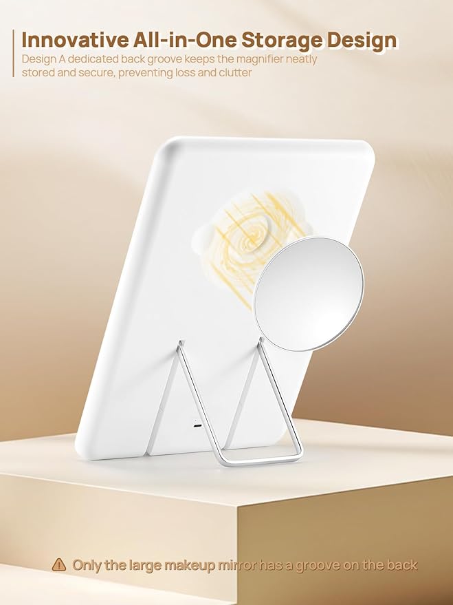OMIRO Lighted Makeup Mirror with 10X Magnifying Mirror, 10 x 7 inches Desk Mirror with Adjustable Stand and 3 Lighting Modes for Shaving and Travelling, White