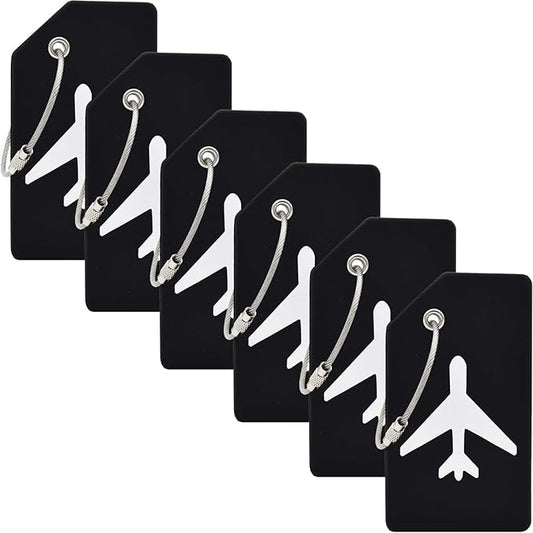 6 Pack Silicone Luggage Tag for Suitcases with Stainless Loop, Privacy Protection Travel Bag Tags Perfect to Quickly Spot Baggage Handbag (Black)