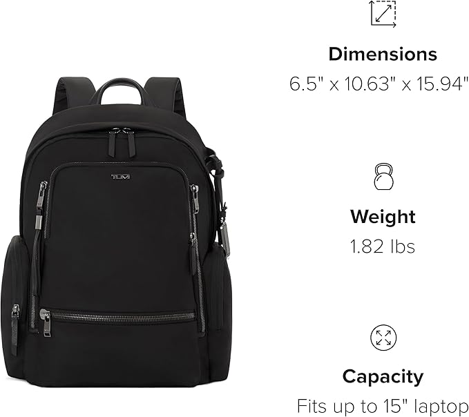 TUMI - Voyageur Celina Backpack - Women's Work and Travel Bag - 16.0" X 10.6" X 6.5" - Holds Up to 16" Laptop - Black & Gunmetal Hardware