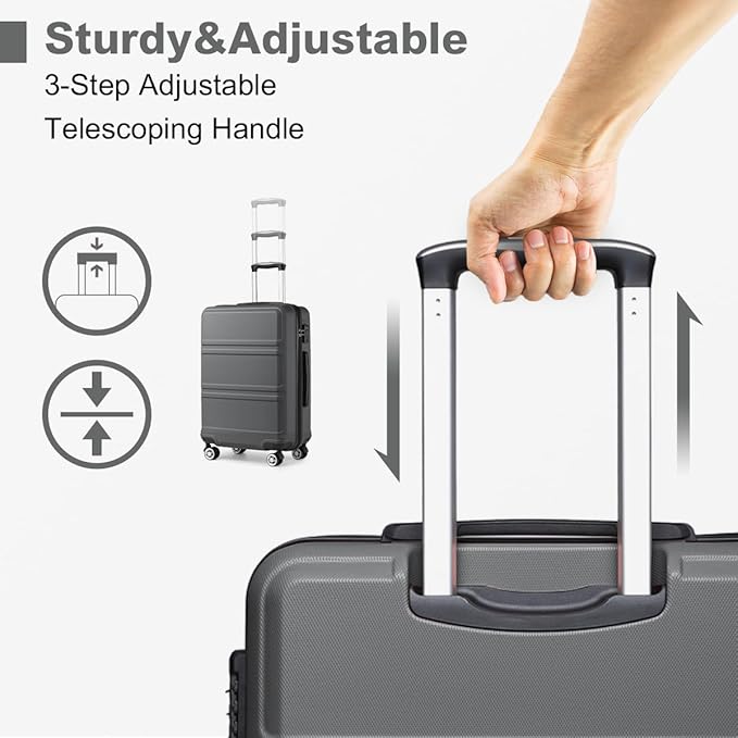 Kono 24 Inch Luggage Suitcase with Spinner Wheels TSA Lock Lightweight PC+ABS Hardside Medium Checked Luggage Durable Rolling Suitcase Grey