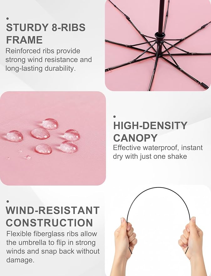 SoulRain Travel Umbrella - Compact Umbrella for Rain - Perfect Large Auto Folding Umbrella - Ideal Car umbrella, Small umbrella, and Travel Companion
