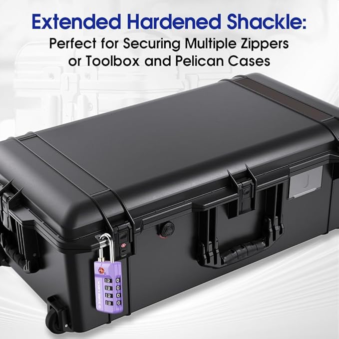 SURE LOCK TSA-Approved 4-Digit Resettable Combination Luggage Lock with Open Alert, Easy-Read Dials - for Luggage, School Lockers, Gym, Office, Toolbox & Security Cases (Purple 2 Pack)