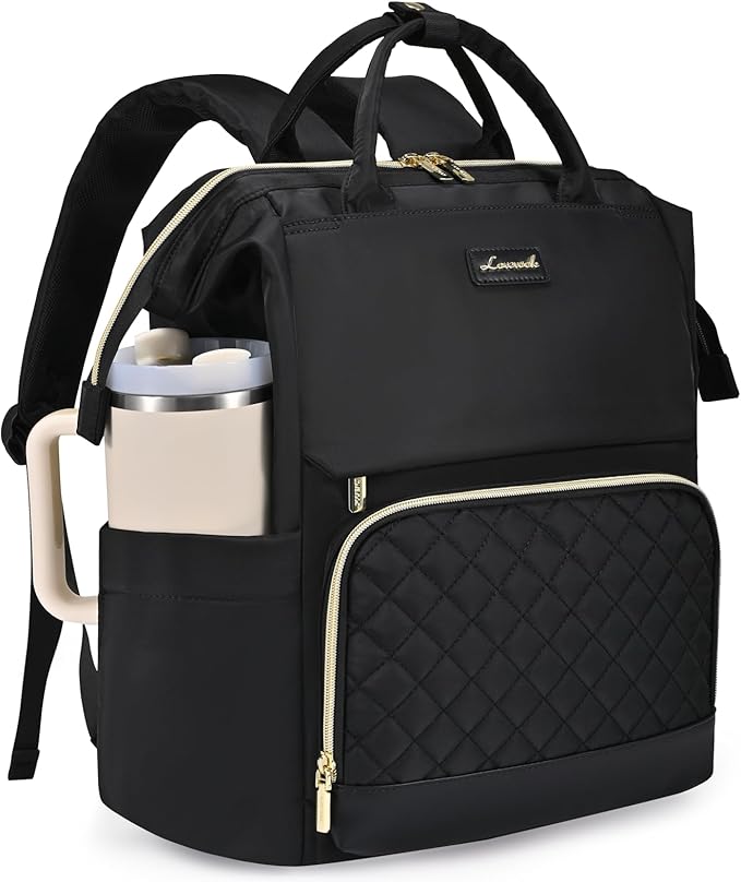 LOVEVOOK Laptop Backpack for Women with Giant Tumbler Holder Pocket, 15.6 inch Travel Work Bag Purse for Nurse Teacher, Waterproof Casual Daypack Bookbag for College Business