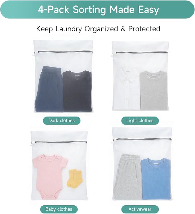 GOGOODA XL Mesh Laundry Bags, 4-Pack Large Wash Bags for Sweaters & Delicates, Fine Mesh for Washing Machine