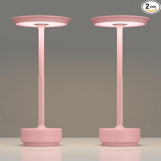 TBBGA 2 Pack Rechargeable Table Lamps Cordless, 5000mAh Outdoor Table Light | 3 Color Stepless Dimming Portable LED Table Lamp with Memory Function, for Home/Dinner/Patio/Restaurant.(Pink)