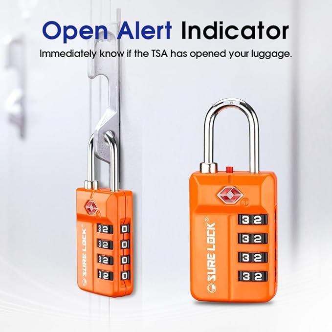 TSA Approved Travel Luggage Locks, Open Alert Combination Lock for School Office & Gym Locker,Toolbox, Pelican Case,Easy Read Dials- 1, 2 & 4 Pack (1, Orange 2PACK)