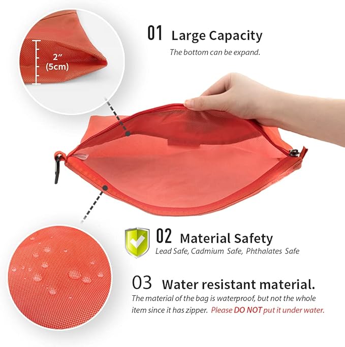 pack all 3 Pcs Water-resistant Material Zipper Pouch Set, Mesh Zipper Bags for Storage, Travel, Office (Orange)