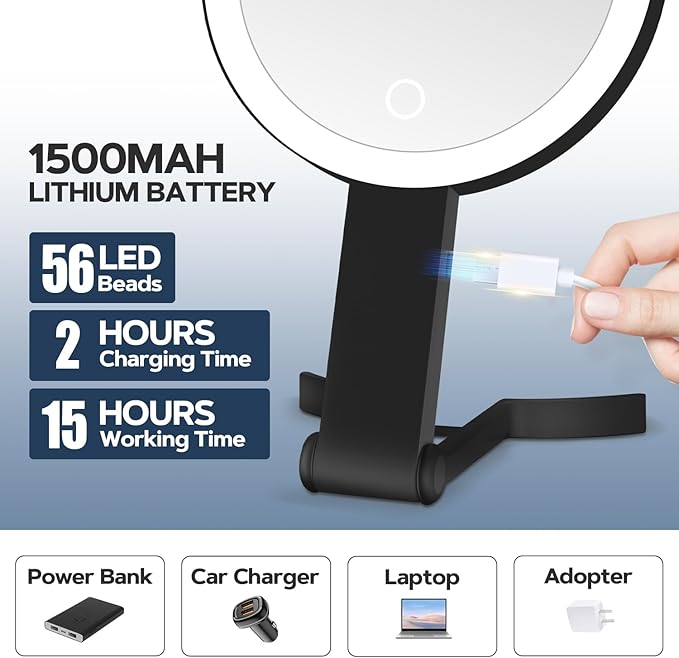Lighted Makeup Mirror, 30X Magnifying Mirror with Light, Hanging and Handheld Mirror with Handle,Black