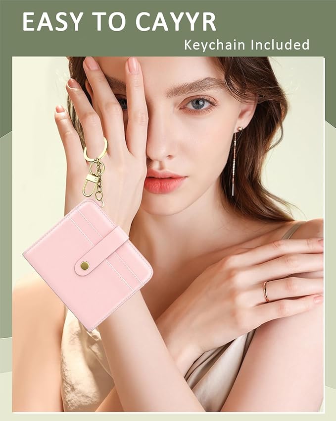 Aiawoxc Womens Wallet, RFID Small Wallets for Women, Slim Compact Credit Card Holder, Cute Leather Bifold Ladies Purse with Zipper Coin Pocket and ID Window, Pink