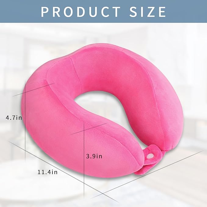 Neck Pillow Adjustable Memory Foam Travel Pillow Soft U Shaped Headrest Neck Support Pillows for Airplanes Sleeping Office Trains Cars Camping Use Rose Red