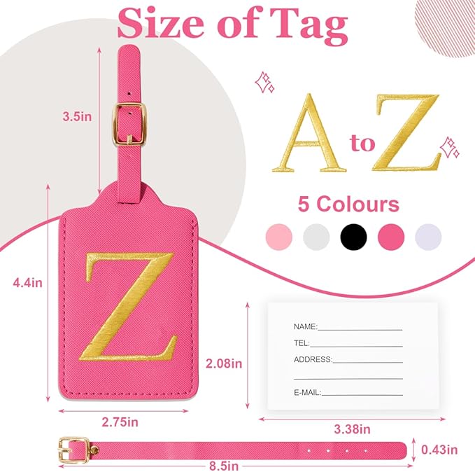 Personalized Initial Luggage Tags for Suitcases,Leather Letter Cute Luggage Tags with Privacy Name Card,Embroidered Monogrammed Travel Bag Backpack Tag Gifts for Women Kids Girls Teens(Rosered-Z)