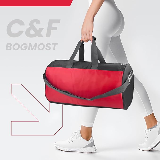 C&F BOGMOST Red Medium Travel Duffel Bag - 17" Foldable Waterproof Gym, Beach, Swim Bag - Polyester Oxford Cloth Sports Bag