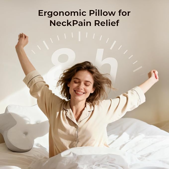 Cervical Pillow for Neck and Shoulder, Ergonomic Memory Foam Pillows for Sleeping, Dual Ear Relief Zone Contour Pillow,Support Pillow for Side Back Stomach Sleepers(White)